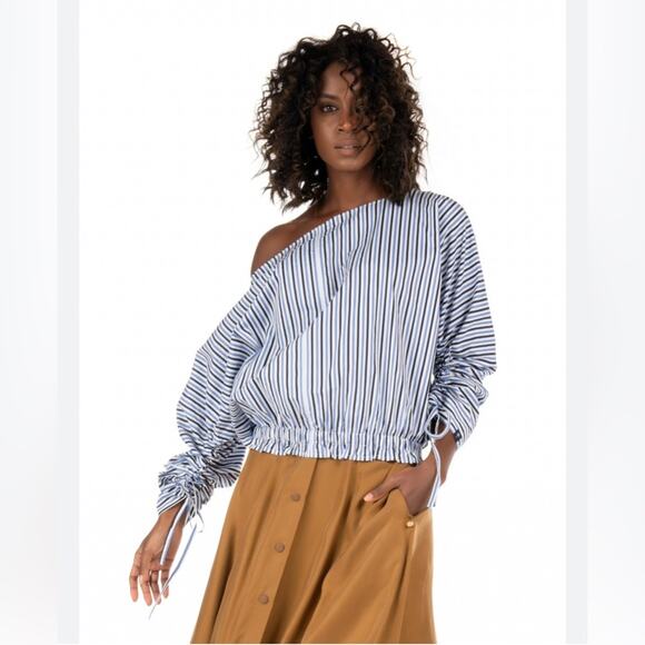 SCOTCH & SODA Boat Neck Blue Striped Blouse Size Small - Picture 1 of 7